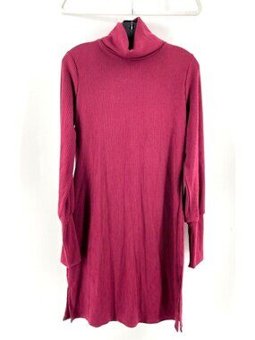 2 Hearts Women's Burgundy Long Sleeve Knit Turtleneck Sweater Dress Size M